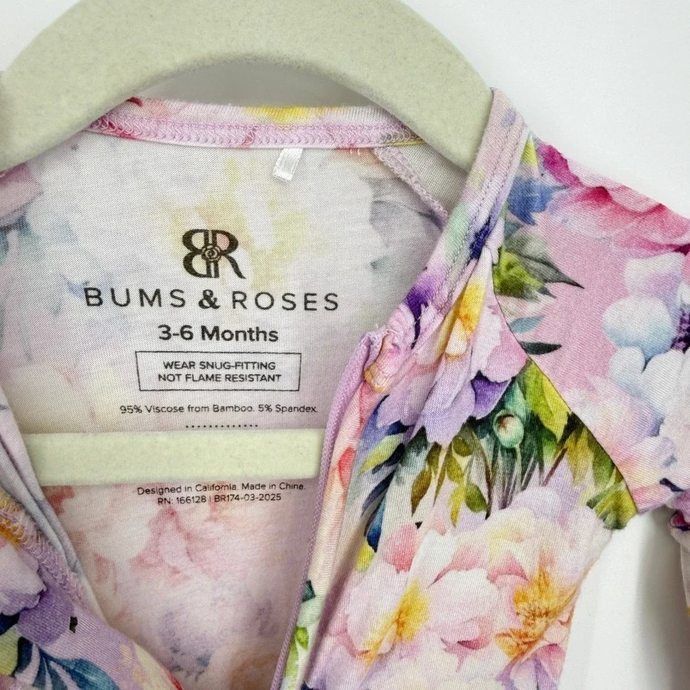 Lot 2 Bums & Roses Bamboo Ruffle‎ Romper Sleeper Pajamas Footie 3-6 Months